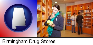 a drug store pharmacist and customers in Birmingham, AL