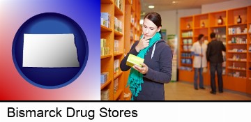 a drug store pharmacist and customers in Bismarck, ND