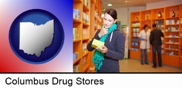 a drug store pharmacist and customers in Columbus, OH